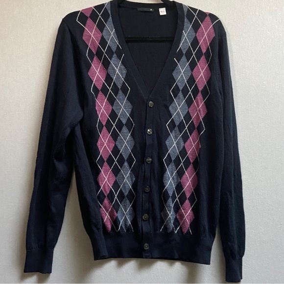 Uniqlo wool blend argyle button sweater cardigan Sz M - Picture 1 of 8